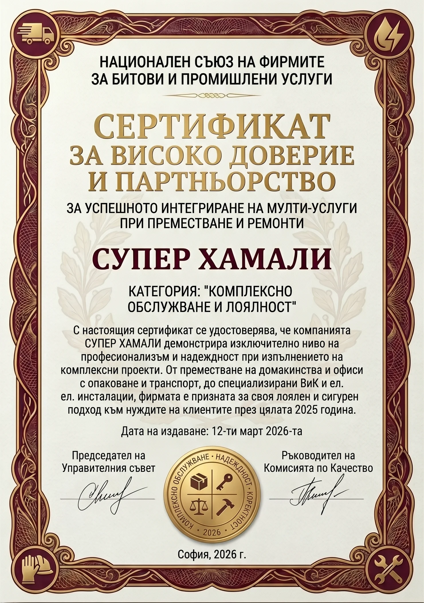 Сертификат за високо доверие